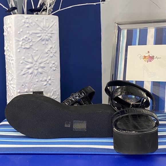 Black croc animal print platform wedge flatform ankle strap sandals Sz 10 - Picture 8 of 10